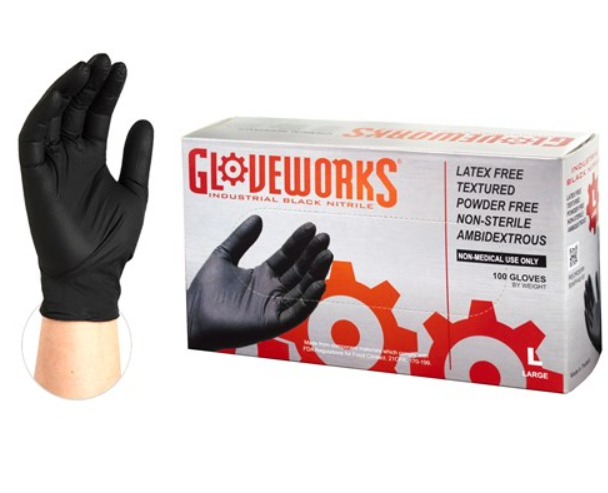 (Black Nitrile Gloves - Powder Free - Industrial) Black Nitrile Gloves - Powder Free - Industrial